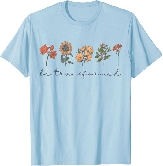 Romans 12:2 Scripture Christian Bible Faith Boho Wildflowers T-Shirt - T-Shirt | Light Blue
