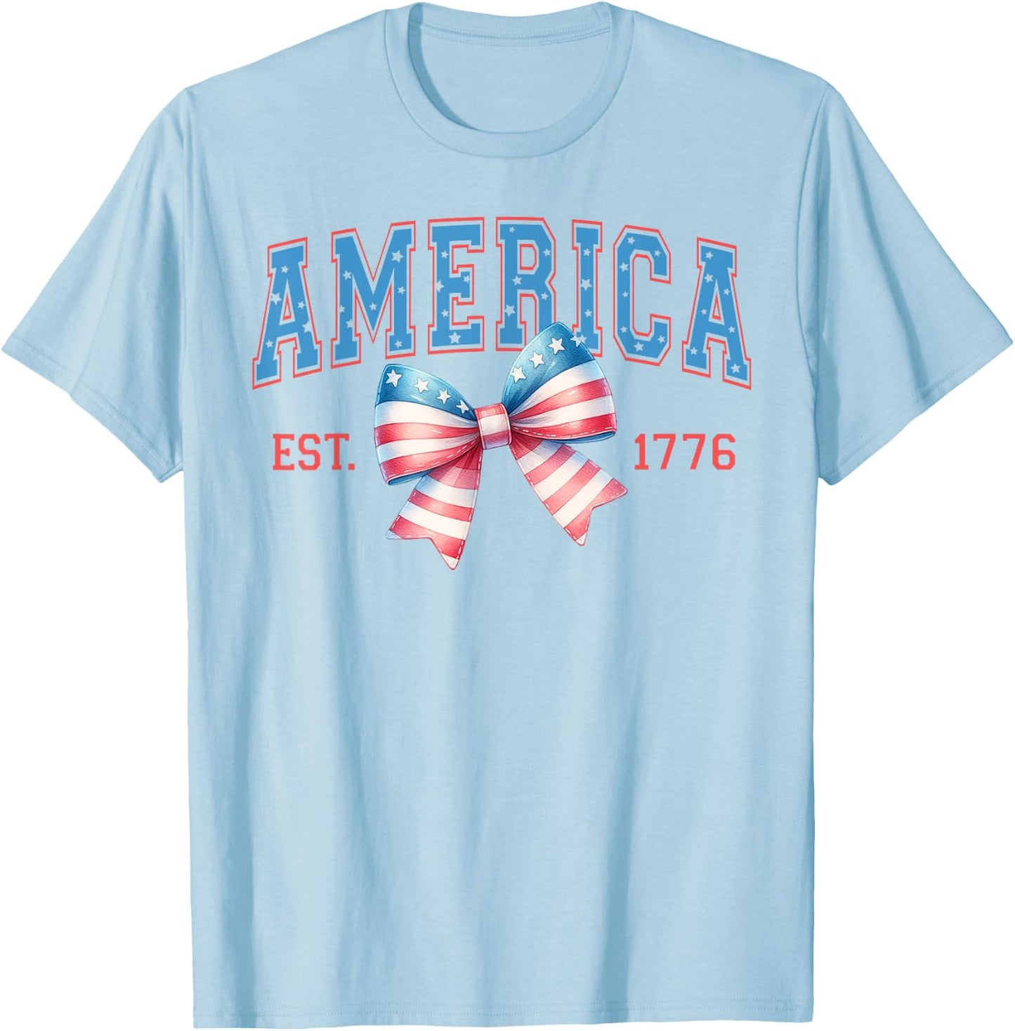 America Est. 1776 Patriotic Coquette Bow 4th of July T-Shirt - T-Shirt | Light Blue
