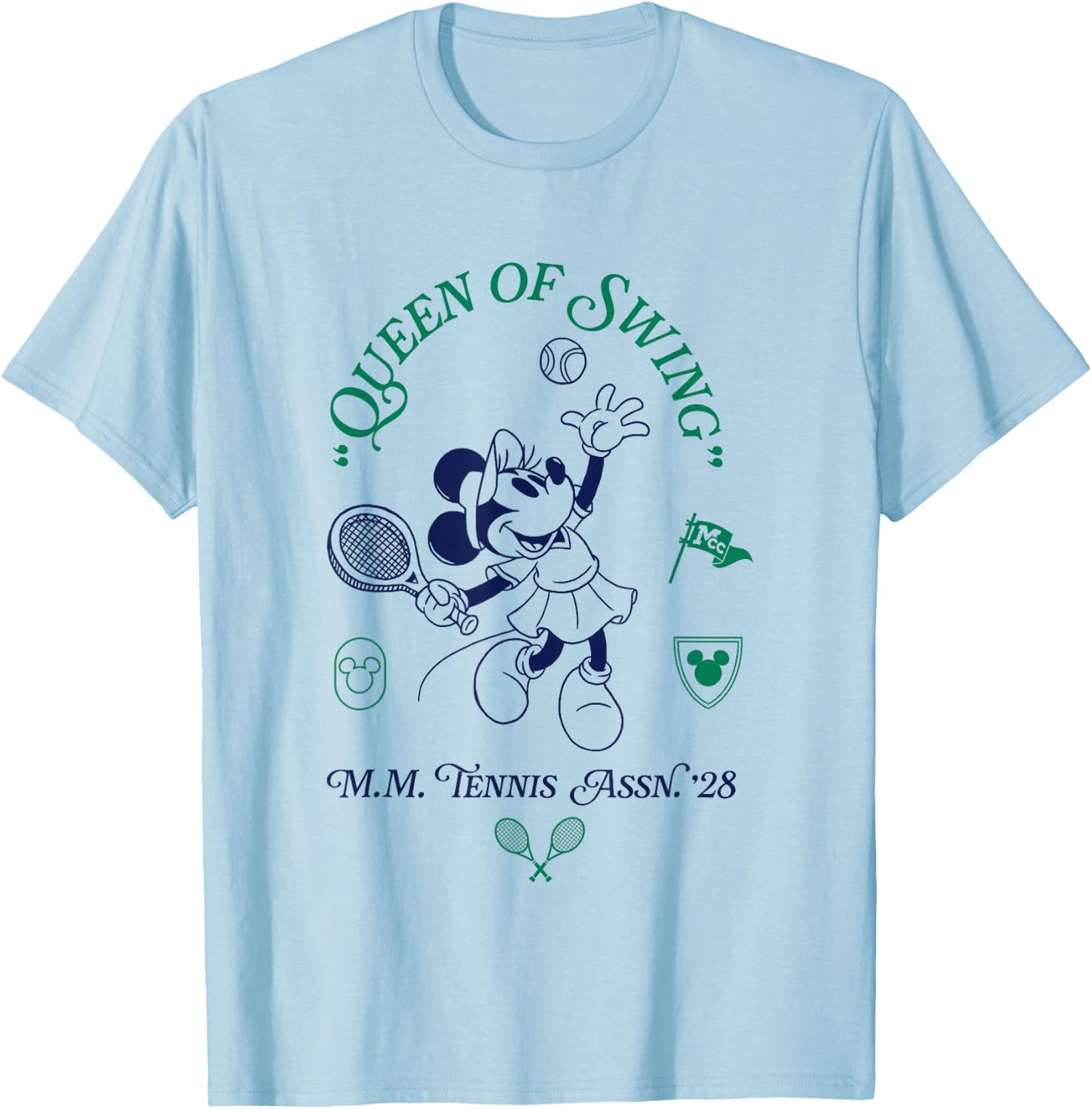 Disney Minnie Mouse Queen Of Swing M.M. Tennis Assn 28 Logo T-Shirt - T-Shirt | Light Blue
