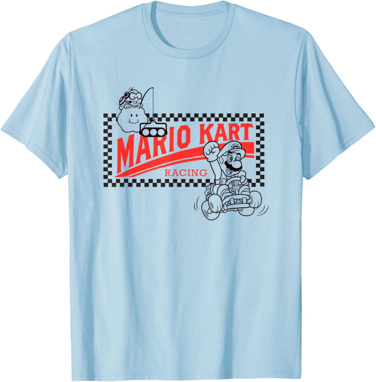 Mario Kart Racing Vintage Checkerboard Frame Logo T-Shirt - T-Shirt | Light Blue