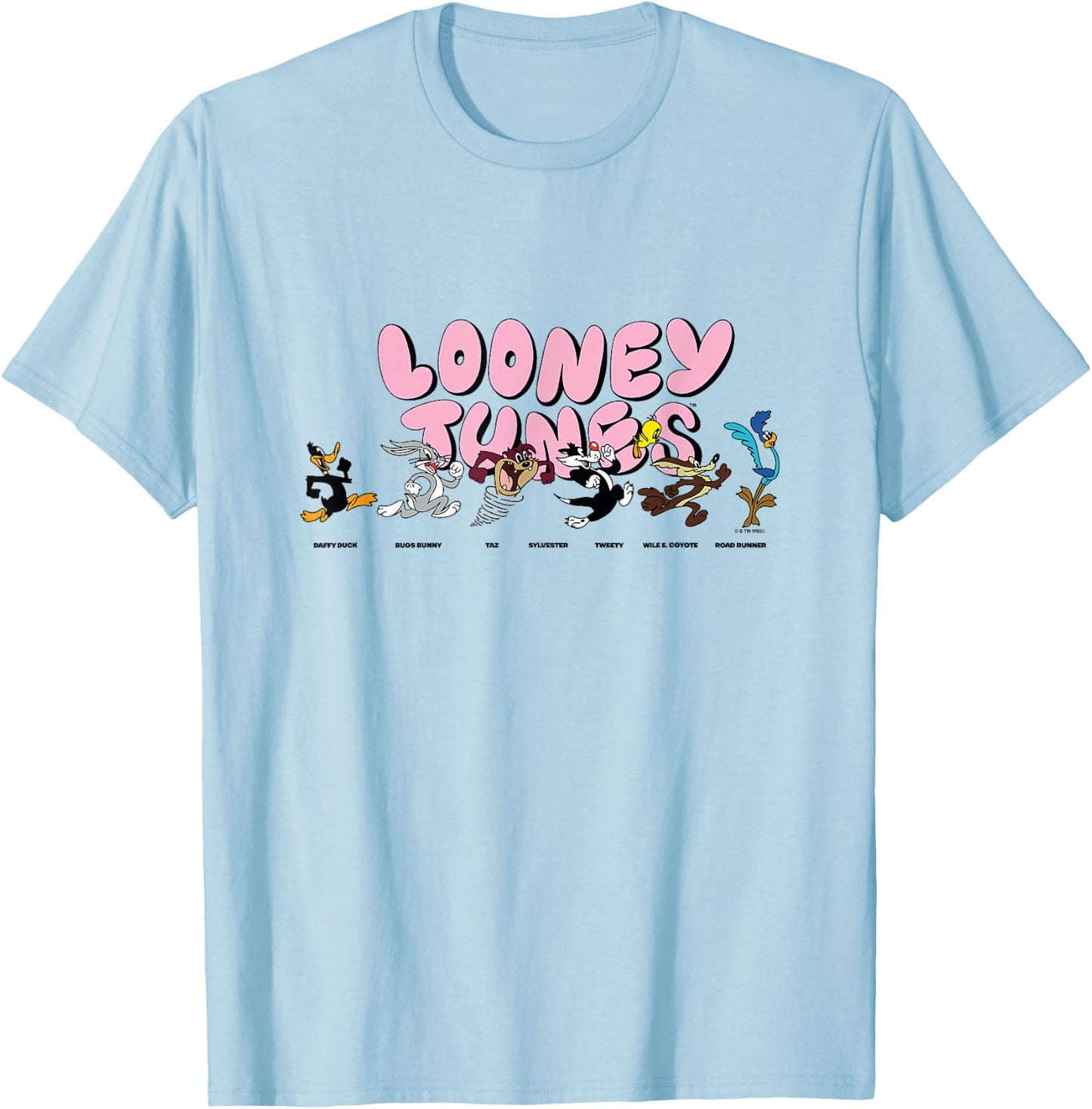Looney Tunes Classic Characters Chasing Each Other Vintage T-Shirt - T-Shirt | Light Blue