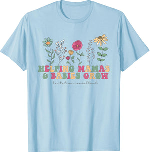 Wildflower Lactation Consultant Helping Mamas Babies Grow T-Shirt - T-Shirt | Light Blue