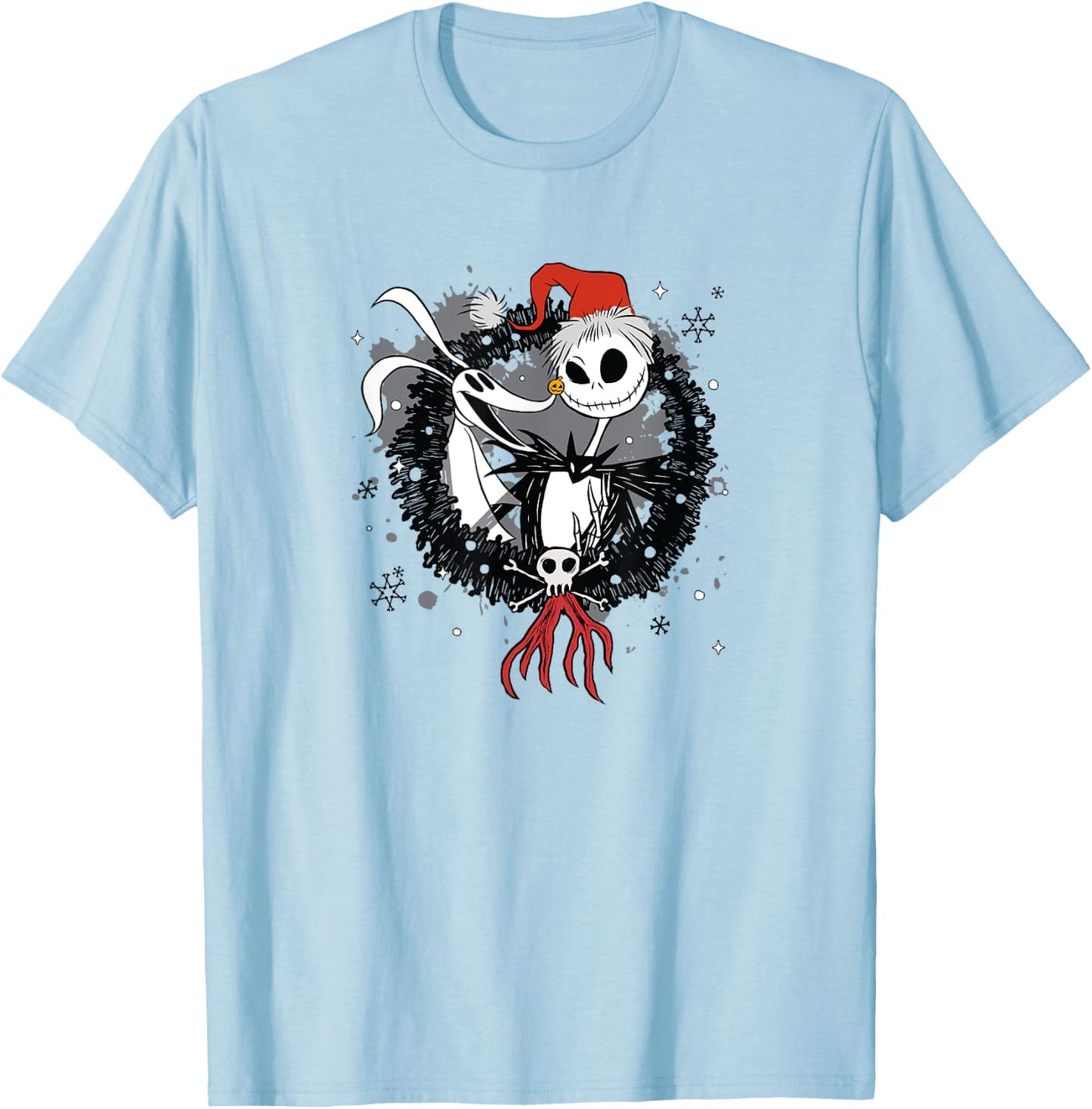 Disney The Nightmare Before Christmas Jack & Zero Wreath T-Shirt - T-Shirt | Light Blue
