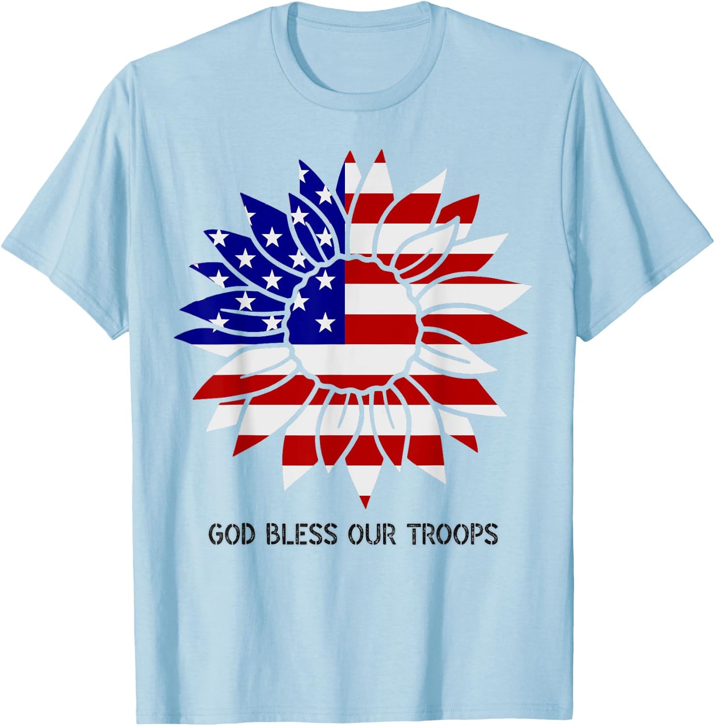 Patriotic US Flag Sunflower God Bless Our Troops Kids Men T-Shirt - T-Shirt | Light Blue