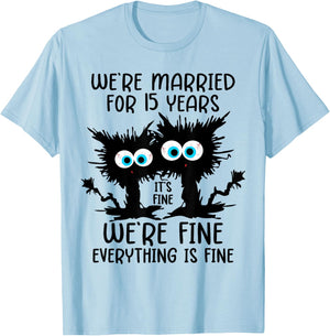 Crystal Wedding We're Married For 15 Years , Small, Grey T-Shirt - T-Shirt | Light Blue