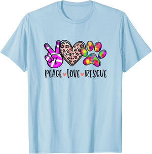 Animal Rescue Gifts Men Women Kids Peace Love Adopt Dog Cat T-Shirt - T-Shirt | Light Blue