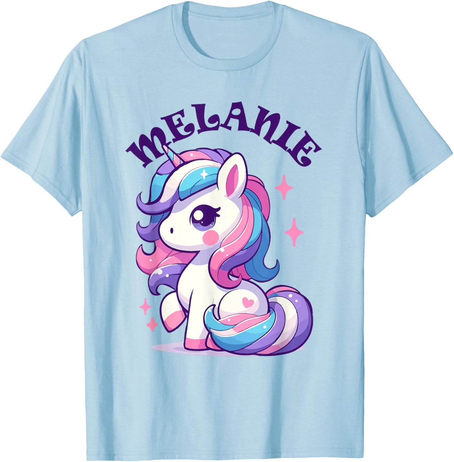 Melanie Cute Unicorn Design for Girls Name Melanie T-Shirt - T-Shirt | Light Blue