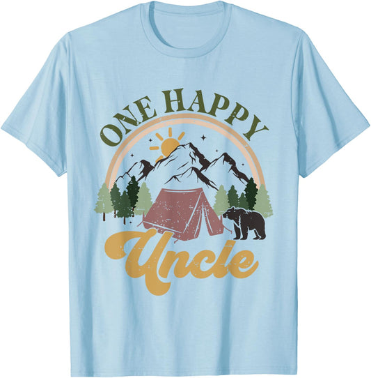 Cute One Happy Camper Birthday Decorations One Happy Uncle T-Shirt - T-Shirt | Light Blue