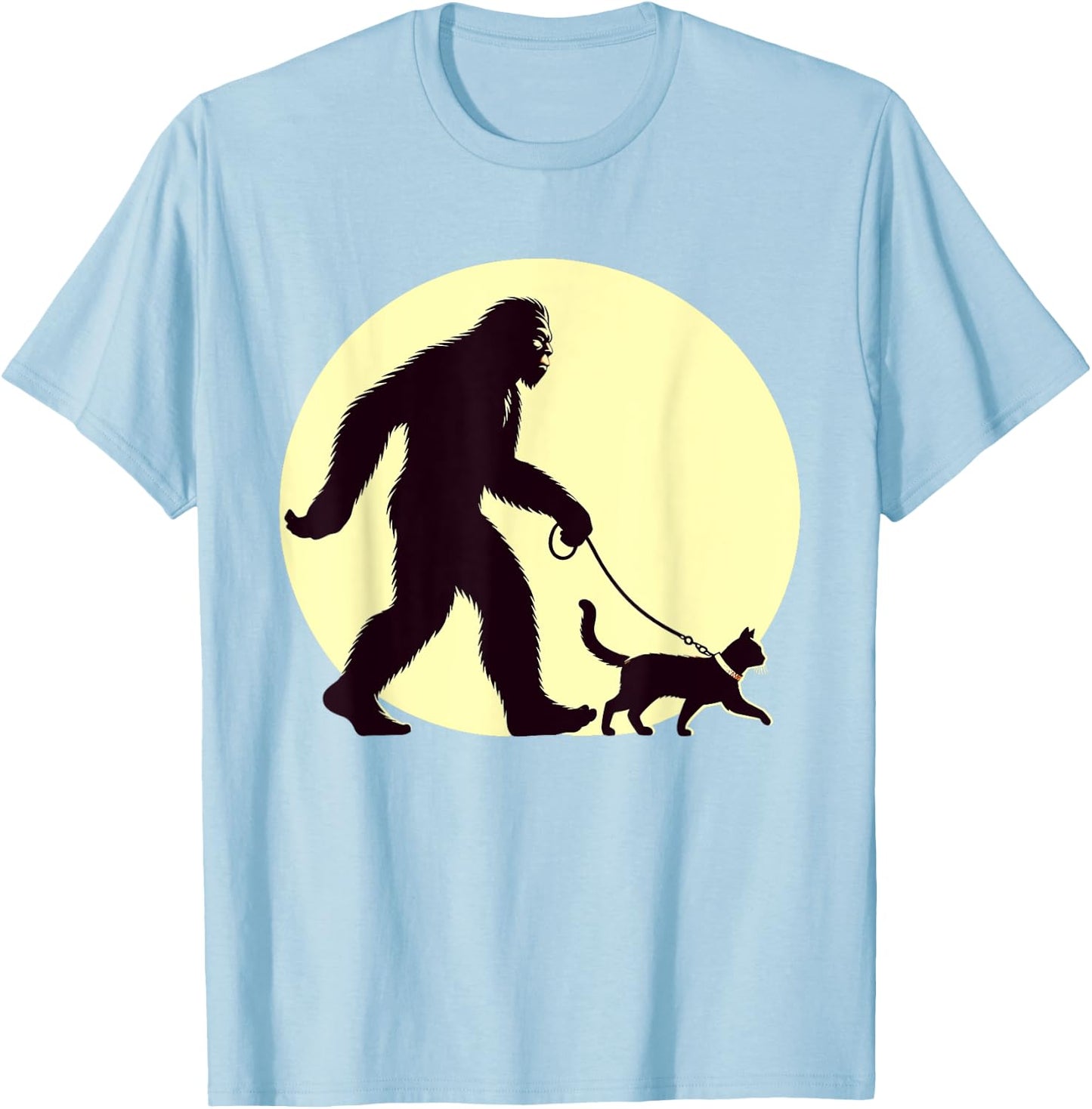 Bigfoot Sasquatch Walking Cat Funny Cat Lover Graphic Art T-Shirt - T-Shirt | Light Blue