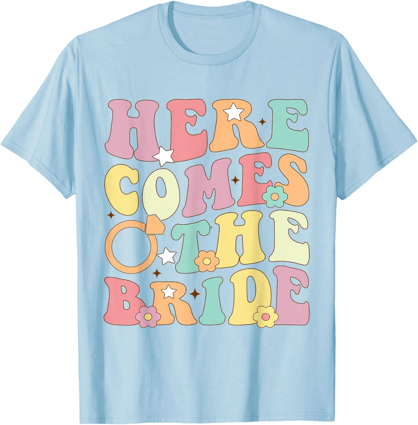 Here Come The Bride Party Retro Groovy Bachelorette Matching T-Shirt - T-Shirt | Light Blue