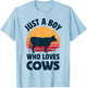 Cow Just A Boy Who Loves Retro Farm Animal Farmer Sunset T-Shirt - T-Shirt | Light Blue
