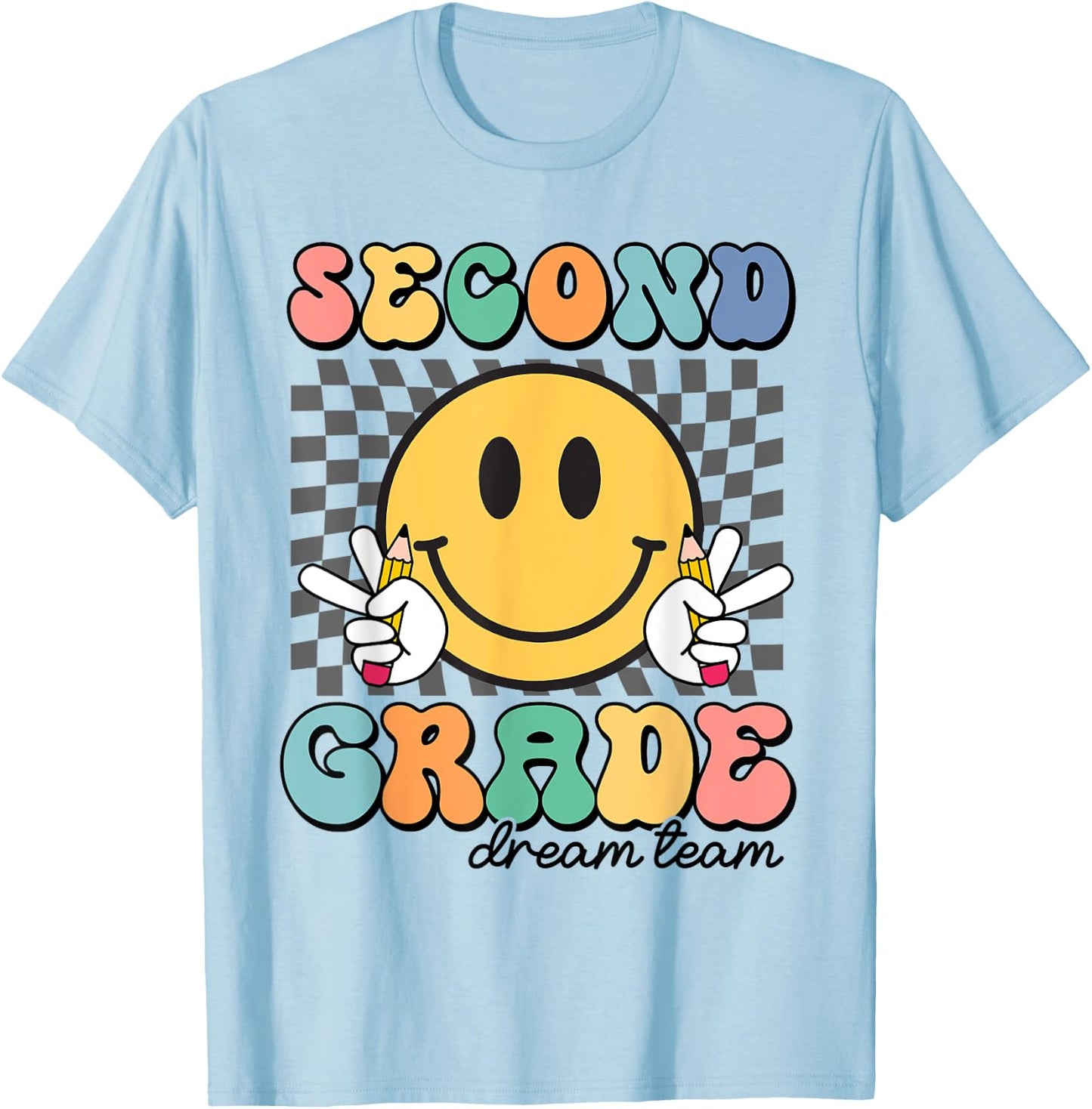 Second Grade Dream Team Smile Face First Day of 2nd Grade T-Shirt - T-Shirt | Light Blue