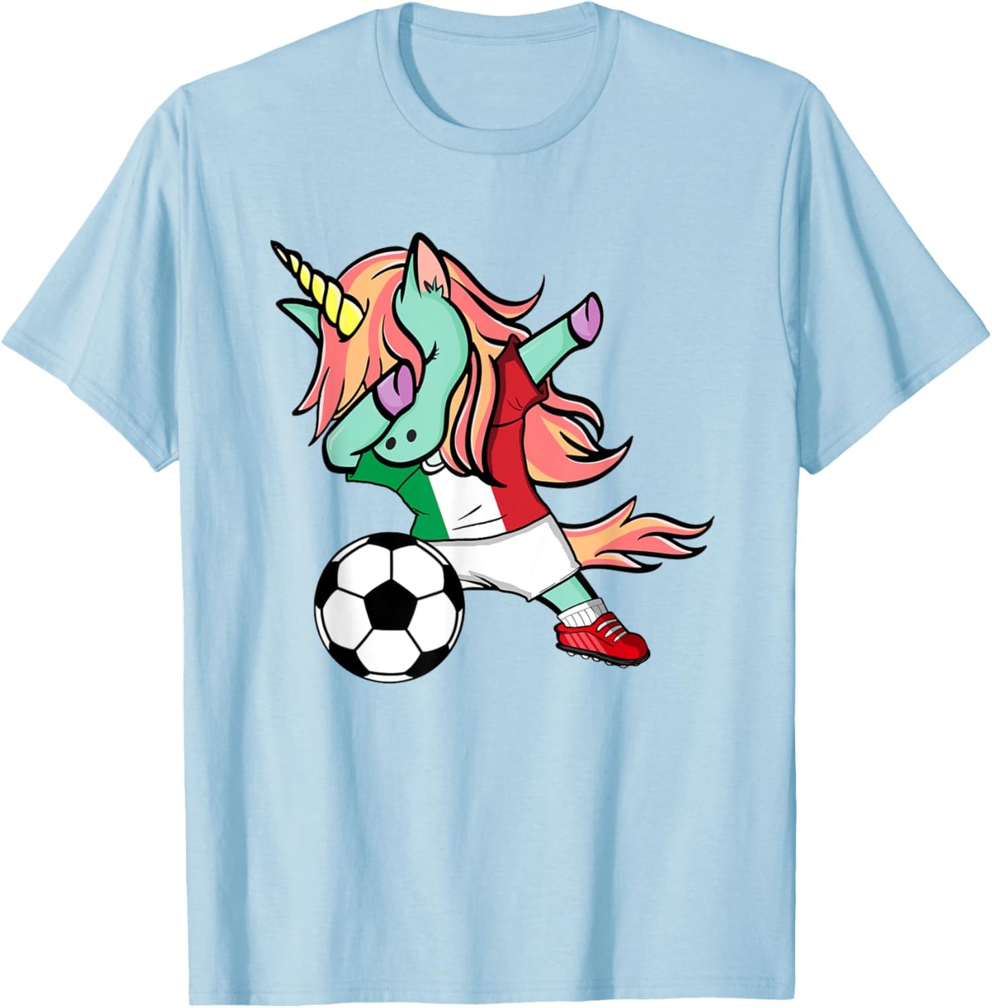Dabbing Unicorn Italy Soccer Jersey Italian Football Lovers T-Shirt - T-Shirt | Light Blue