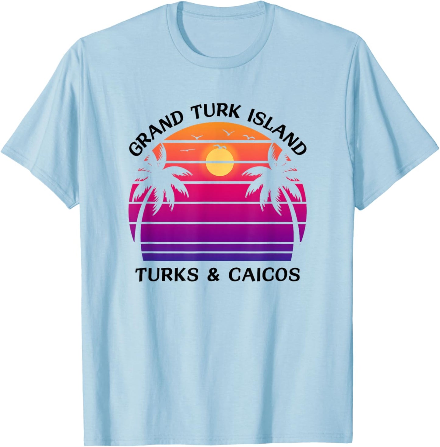 Grand Turk Island Turks & Caicos Sunset and Palm Trees T-Shirt - T-Shirt | Light Blue
