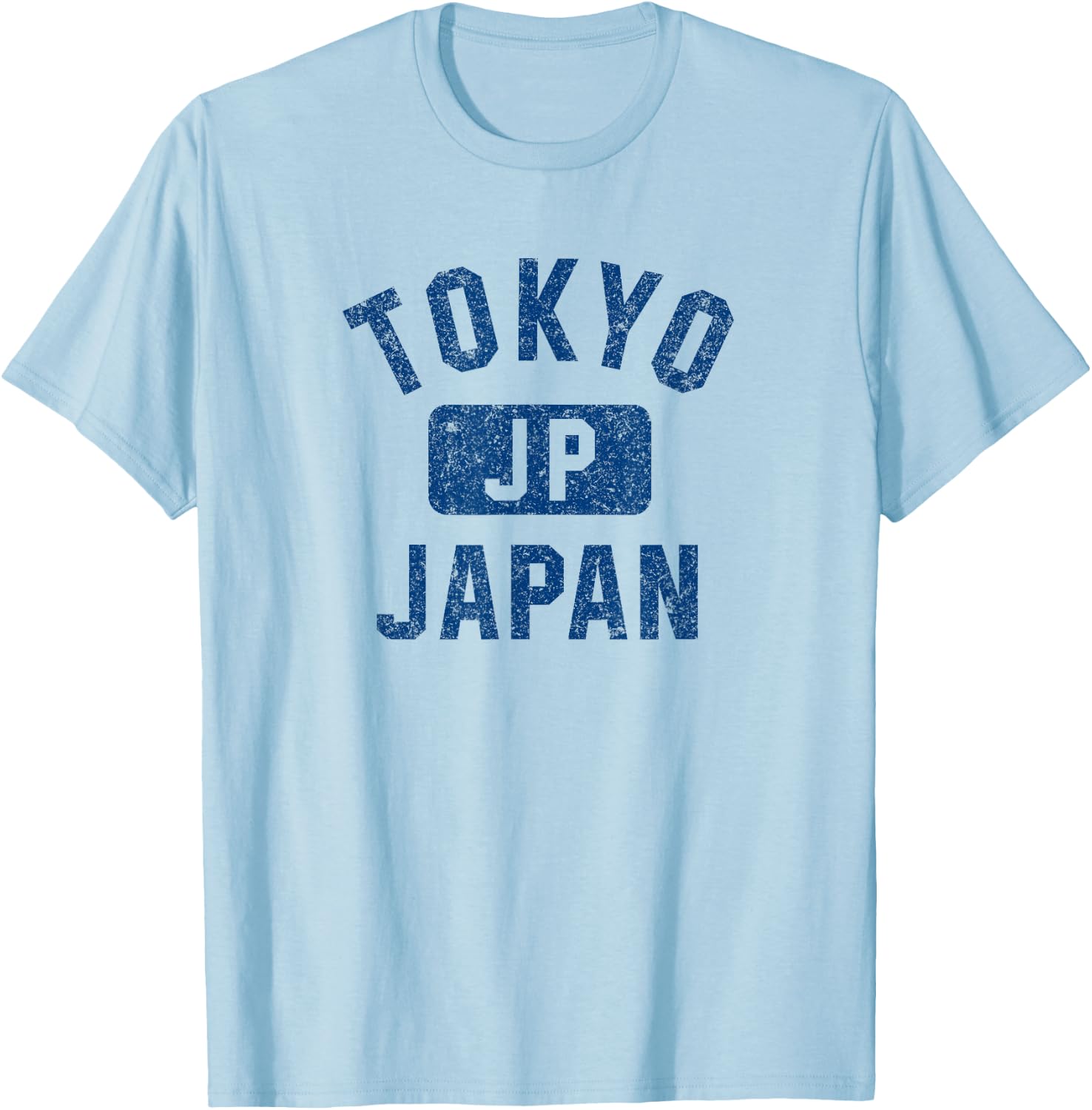Tokyo Japan Gym Style Distressed Dark Blue Print T-Shirt - T-Shirt | Light Blue
