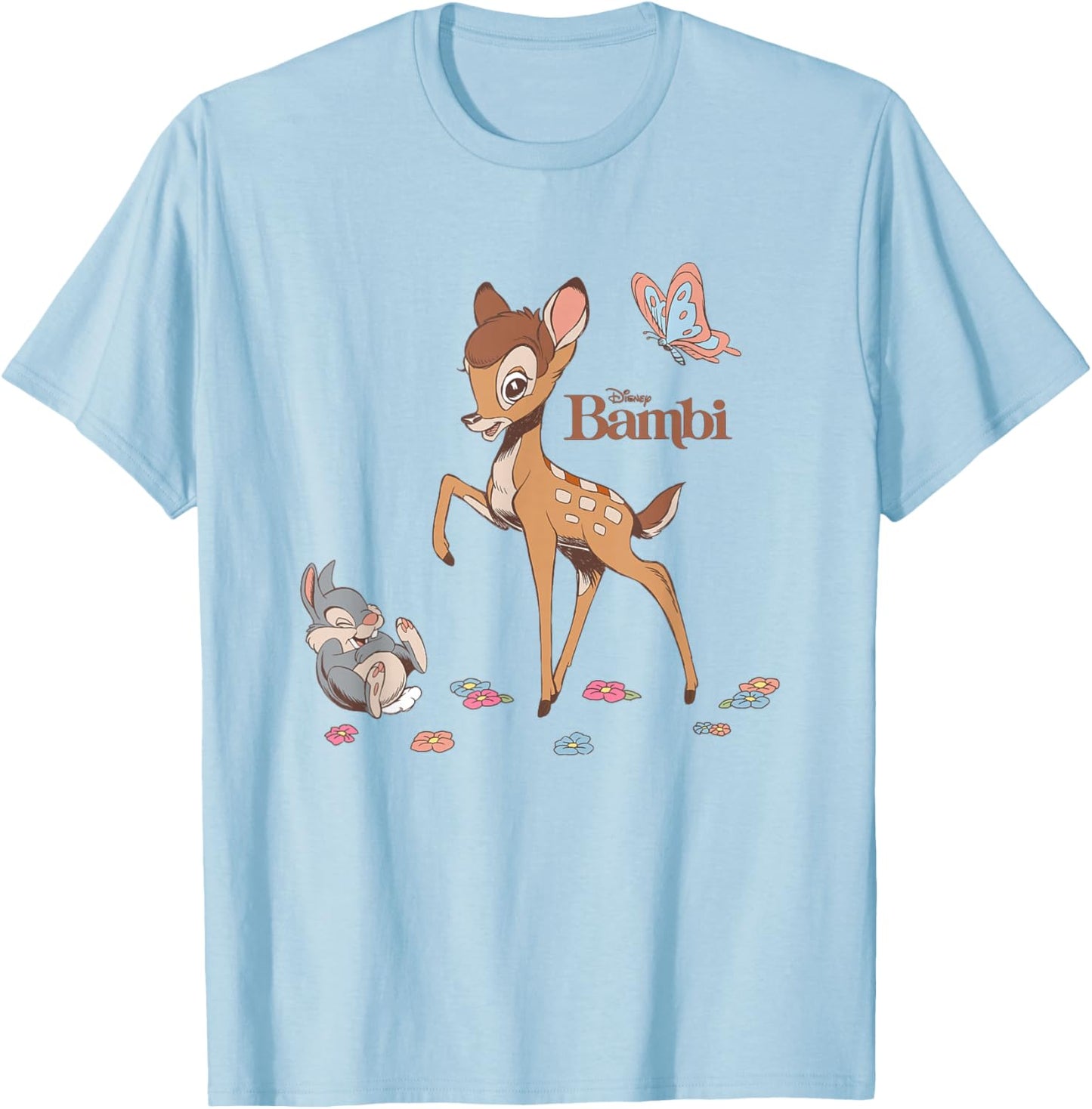 Disney Bambi and Thumper Floral Title Poster T-Shirt - T-Shirt | Light Blue