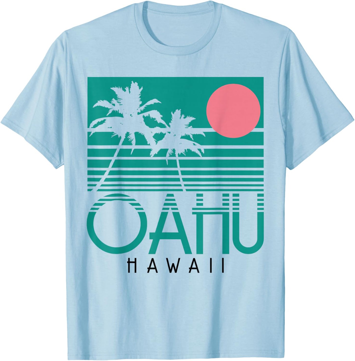 Oahu Hawaii Palm Trees Surf Vintage Retro Hawaiian Islands T-Shirt - T-Shirt | Light Blue