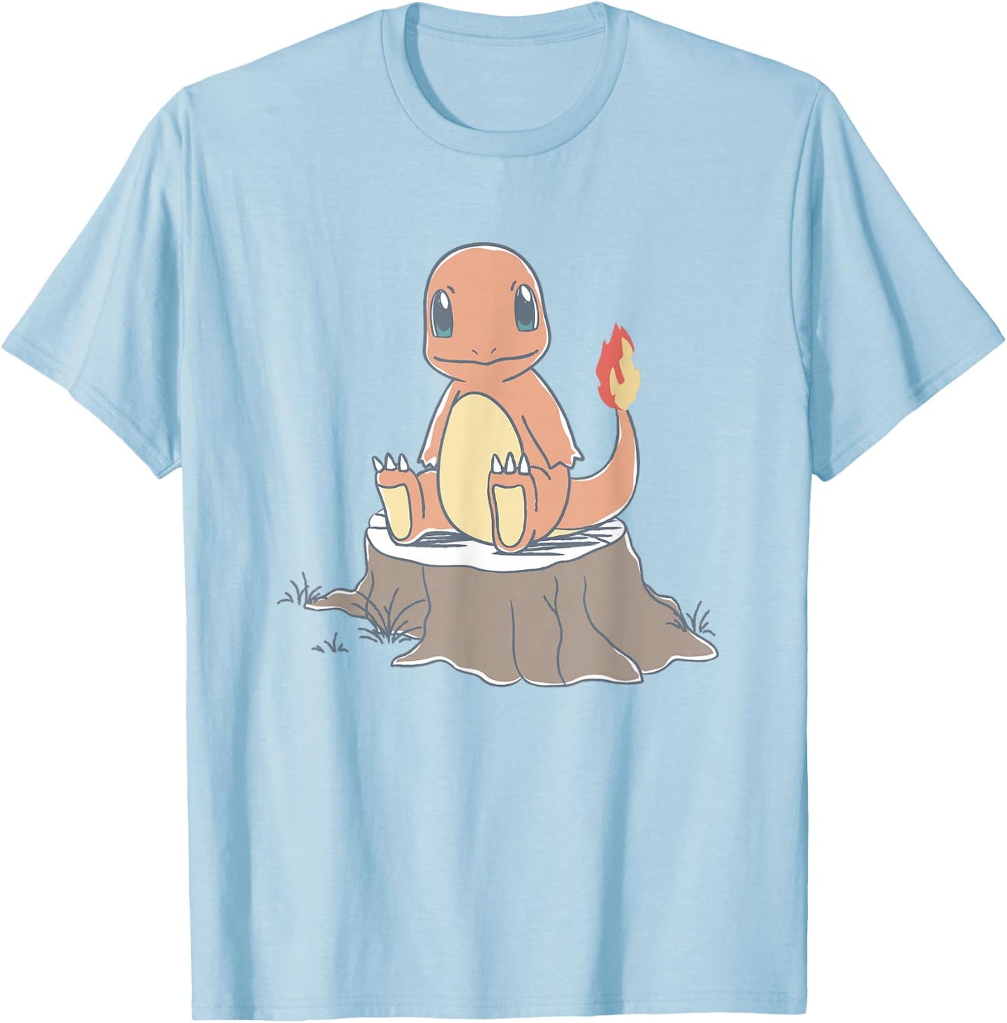 Pokémon Charmander Sitting On Tree Stump Retro Sketch T-Shirt - T-Shirt | Light Blue