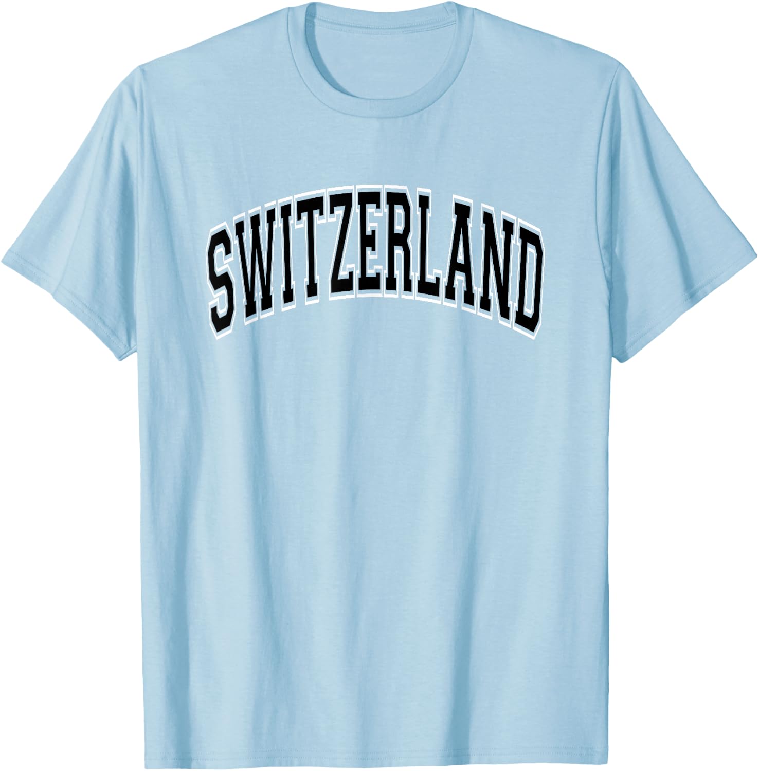 Switzerland Arched Style Pink with Black Text T-Shirt - T-Shirt | Light Blue