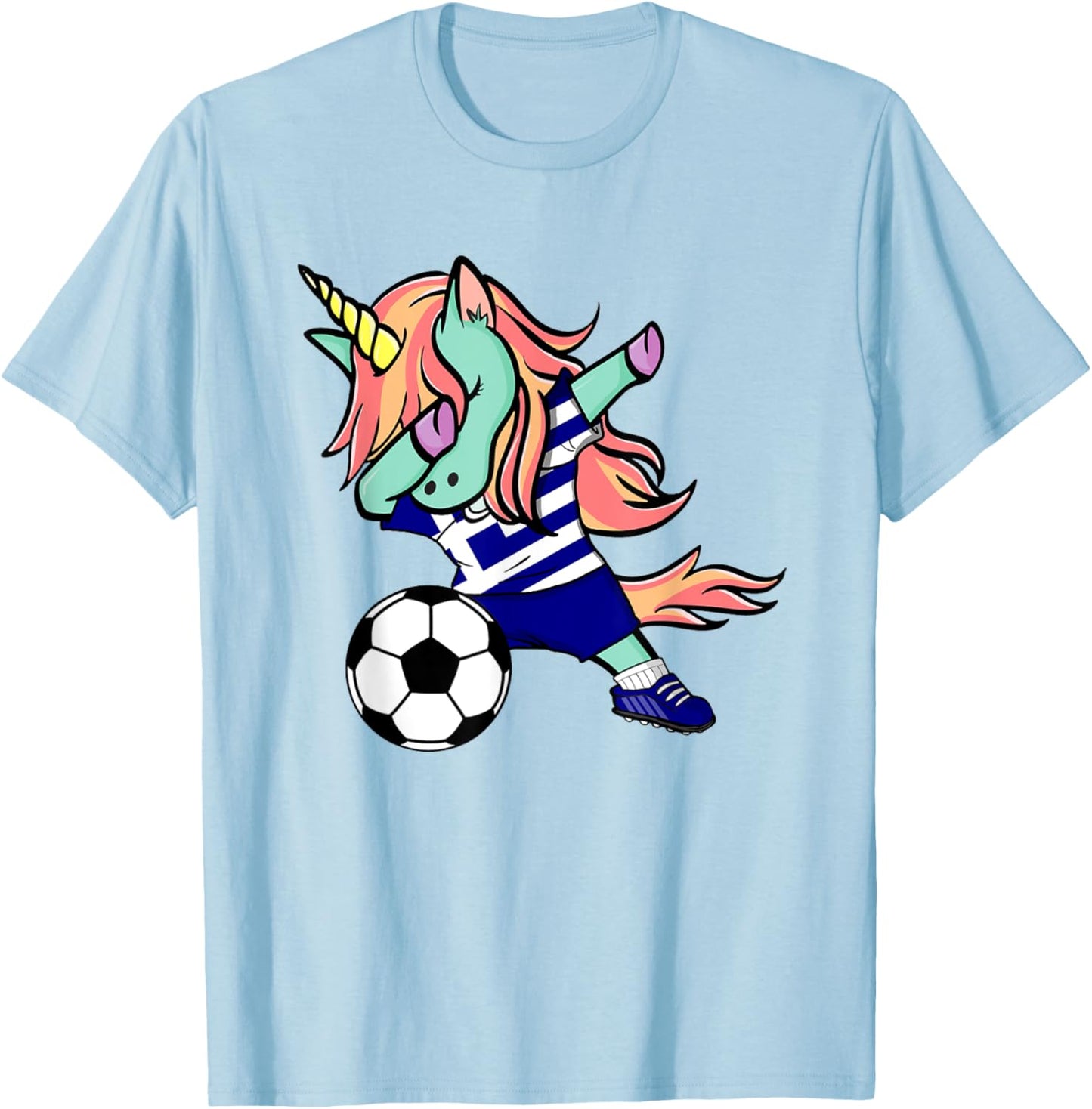 Dabbing Unicorn Soccer Greece Jersey Shirt Greek Football T-Shirt - T-Shirt | Light Blue