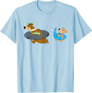 Yogi Bear and Boo Boo Going Swimming T-Shirt - T-Shirt | Light Blue