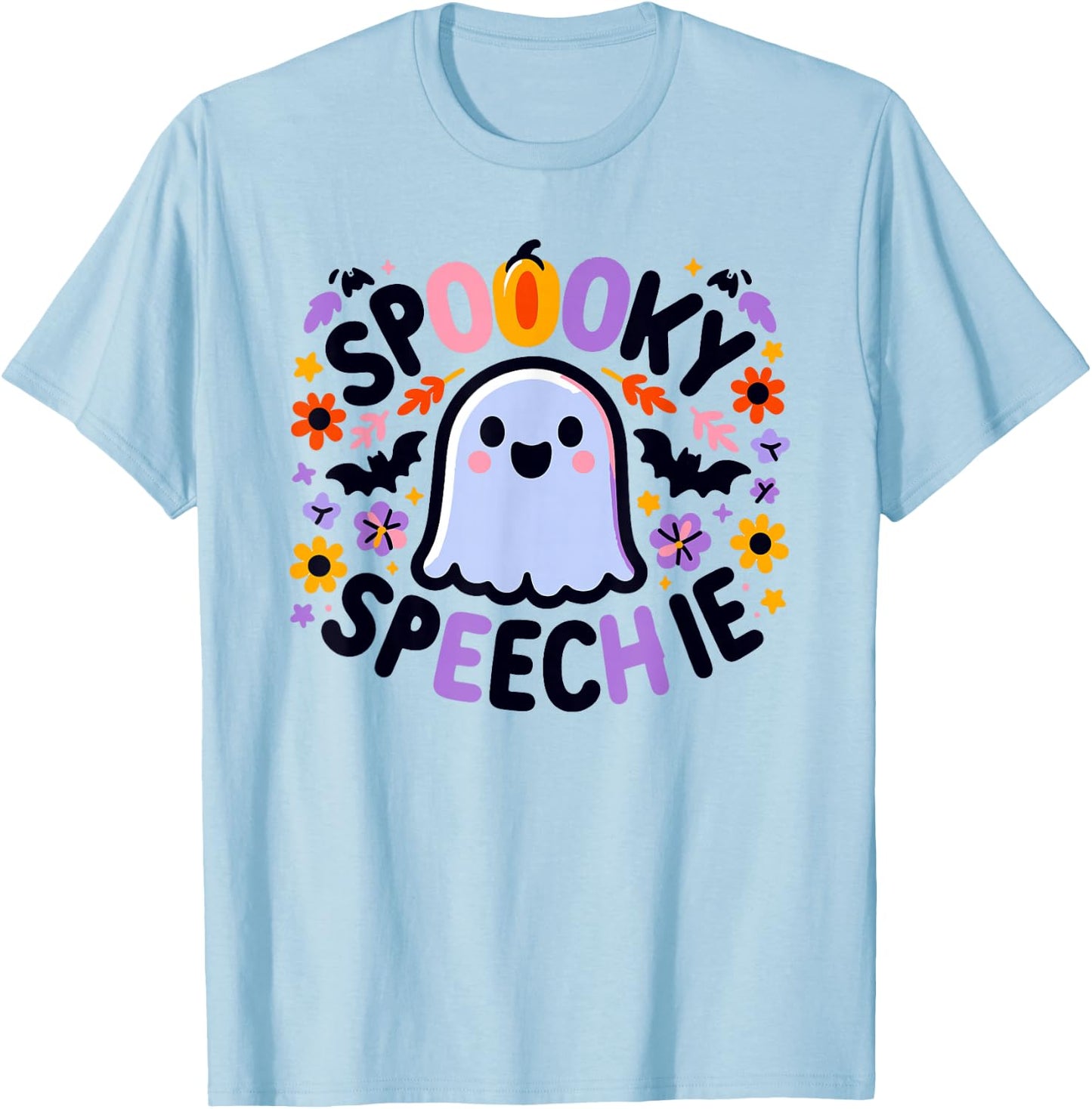 SLP Halloween Speech Therapy Spooky Ghost Speech Therapist T-Shirt - T-Shirt | Light Blue