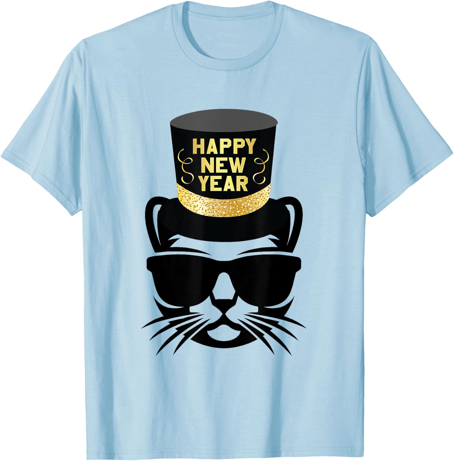 Happy New Year Cat T-Shirt - T-Shirt | Light Blue