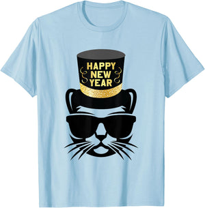 Happy New Year Cat T-Shirt - T-Shirt | Light Blue