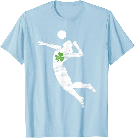 Volleyball Lovers Green Shamrock Leaf St Patricks Day T-Shirt - T-Shirt | Light Blue