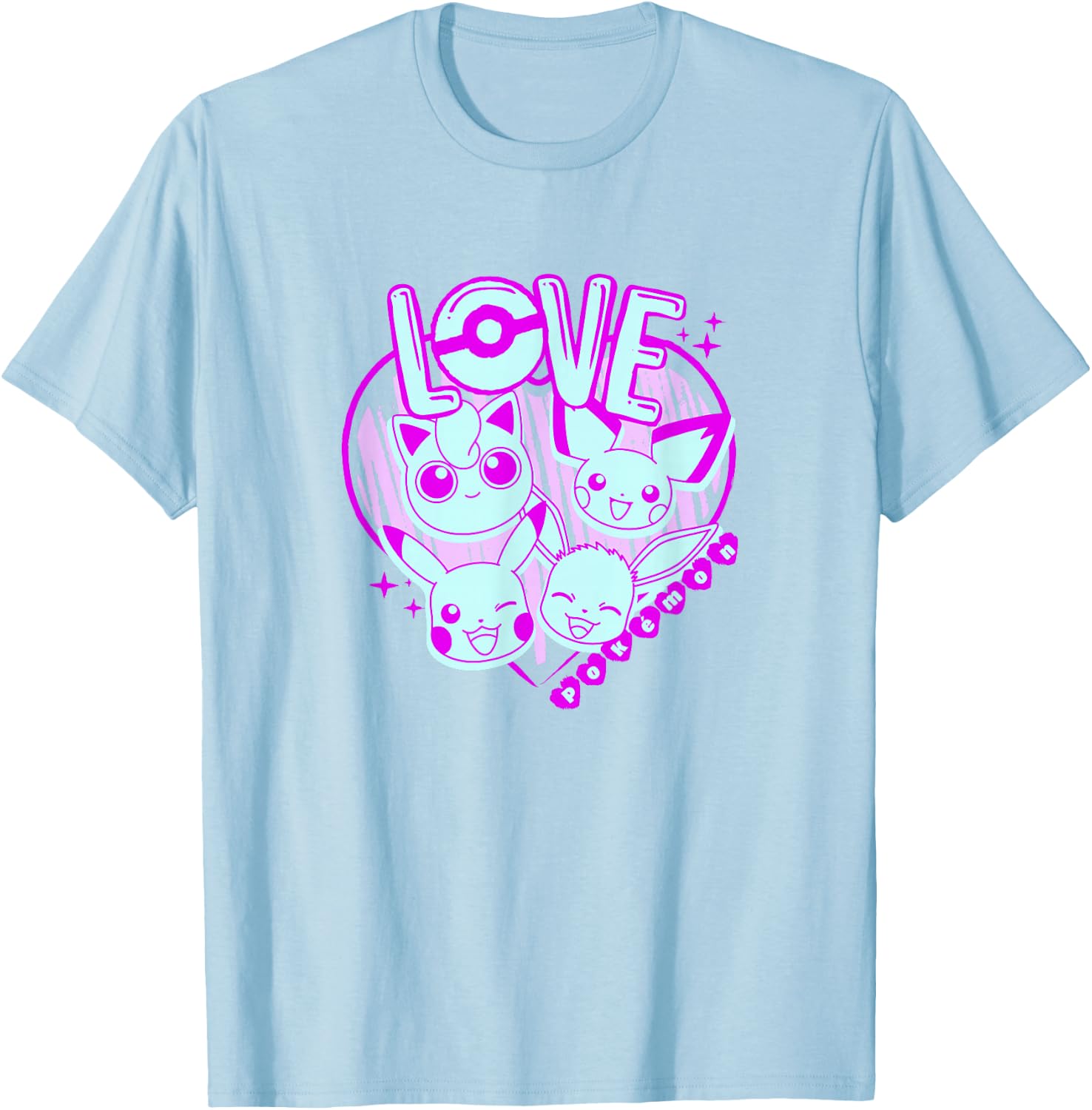 Pokémon Valentine's Day Neon Pink Pocket Monster Sketch T-Shirt - T-Shirt | Light Blue