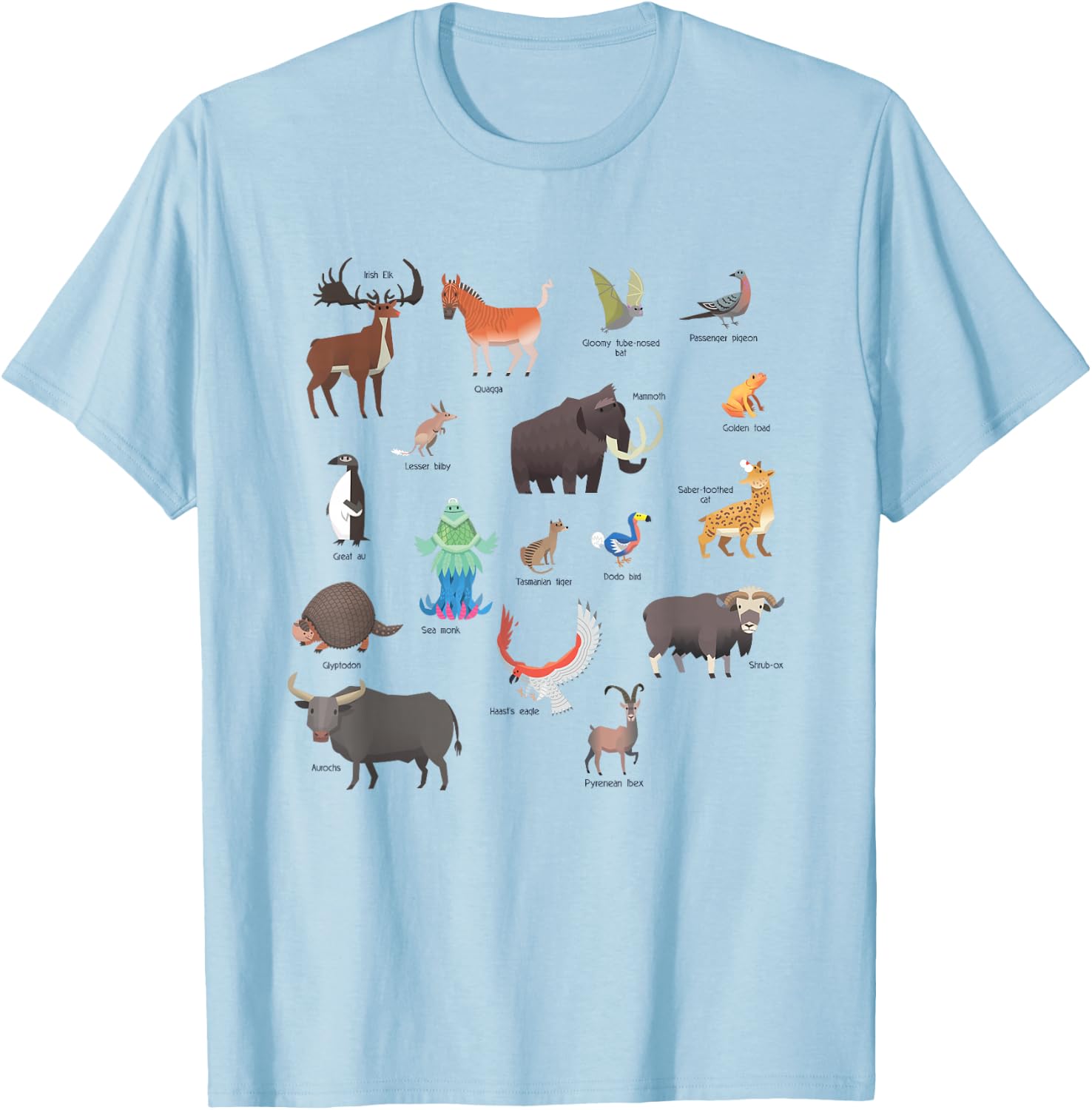 Extinct Animals Chart Design Dodo Learning Gift Kids T-Shirt - T-Shirt | Light Blue