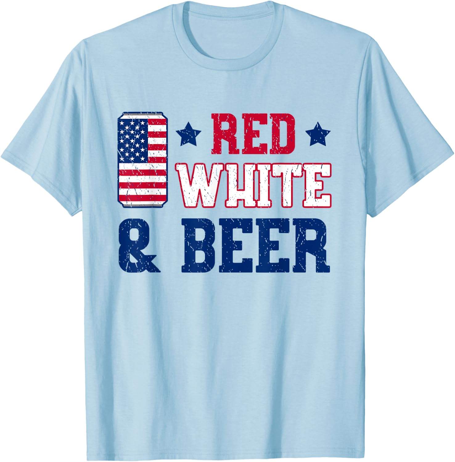 Red White And Beer Shirt - USA 4th of July Gift T-Shirt - T-Shirt | Light Blue