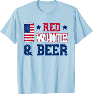 Red White And Beer Shirt - USA 4th of July Gift T-Shirt - T-Shirt | Light Blue