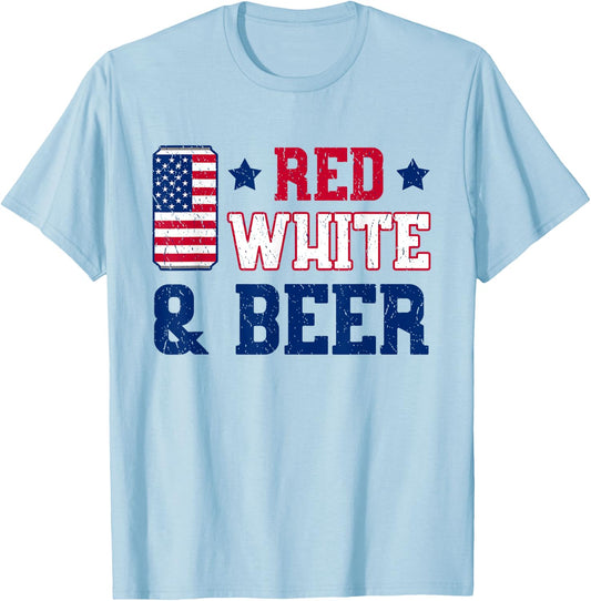 Red White And Beer Shirt - USA 4th of July Gift T-Shirt - T-Shirt | Light Blue