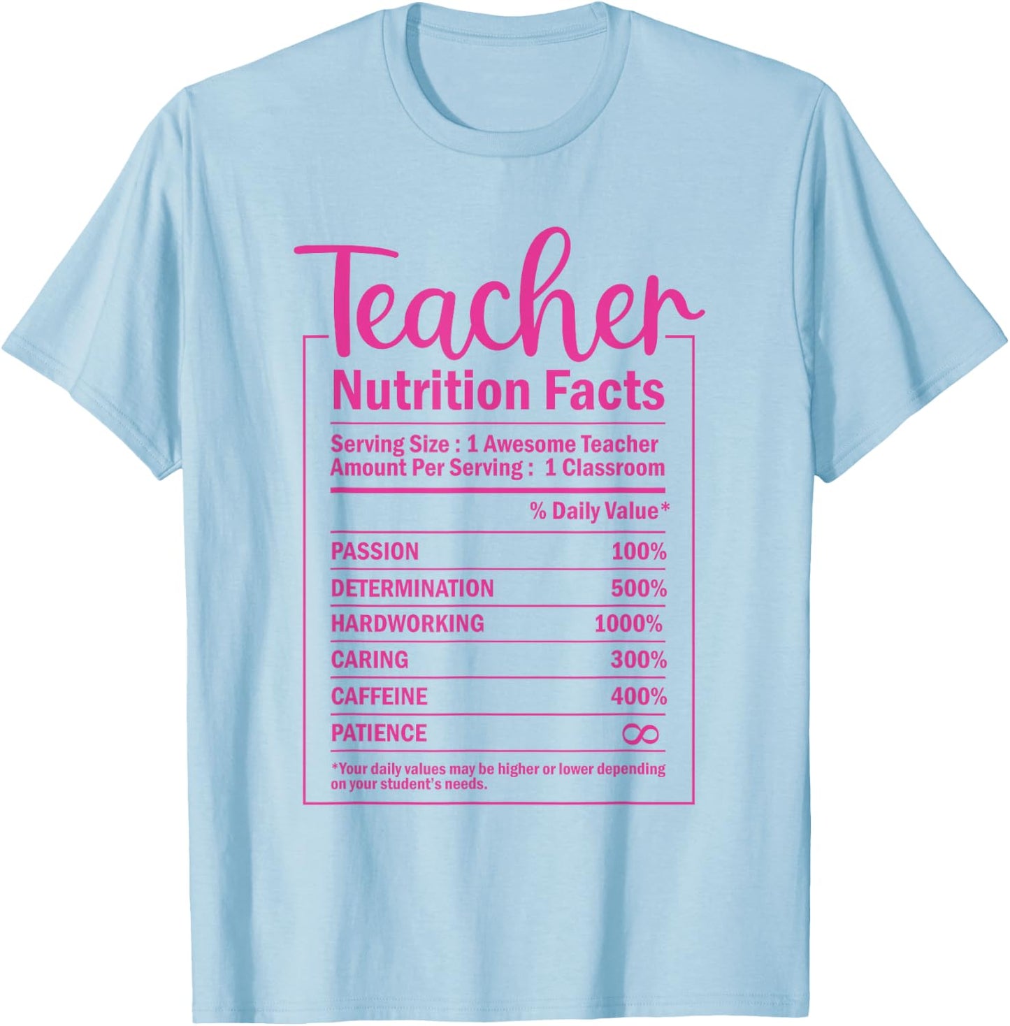 Funny Teacher Nutrition Facts Food Package Labels Teacher T-Shirt - T-Shirt | Light Blue