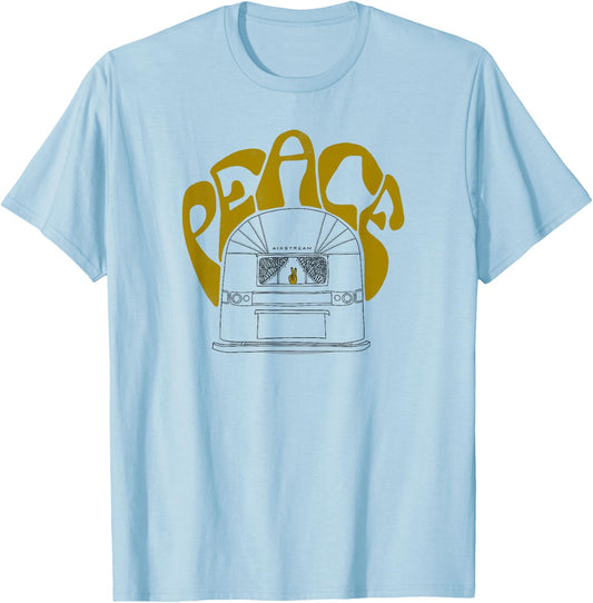 Retro 60s Airstream Hippie Peace Hand-Lettered T-Shirt - T-Shirt | Light Blue