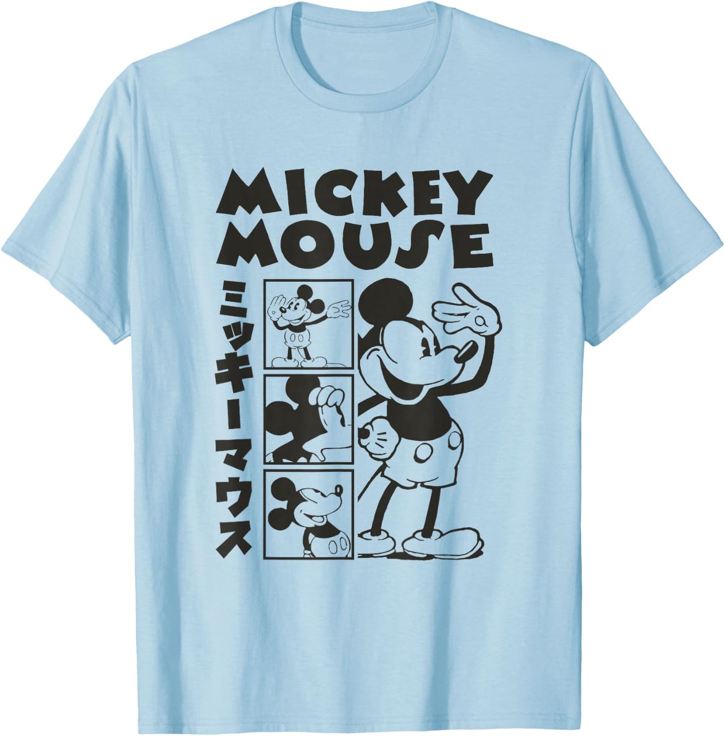 Disney Mickey and Friends Mickey Mouse Kanji Retro Panels T-Shirt - T-Shirt | Light Blue