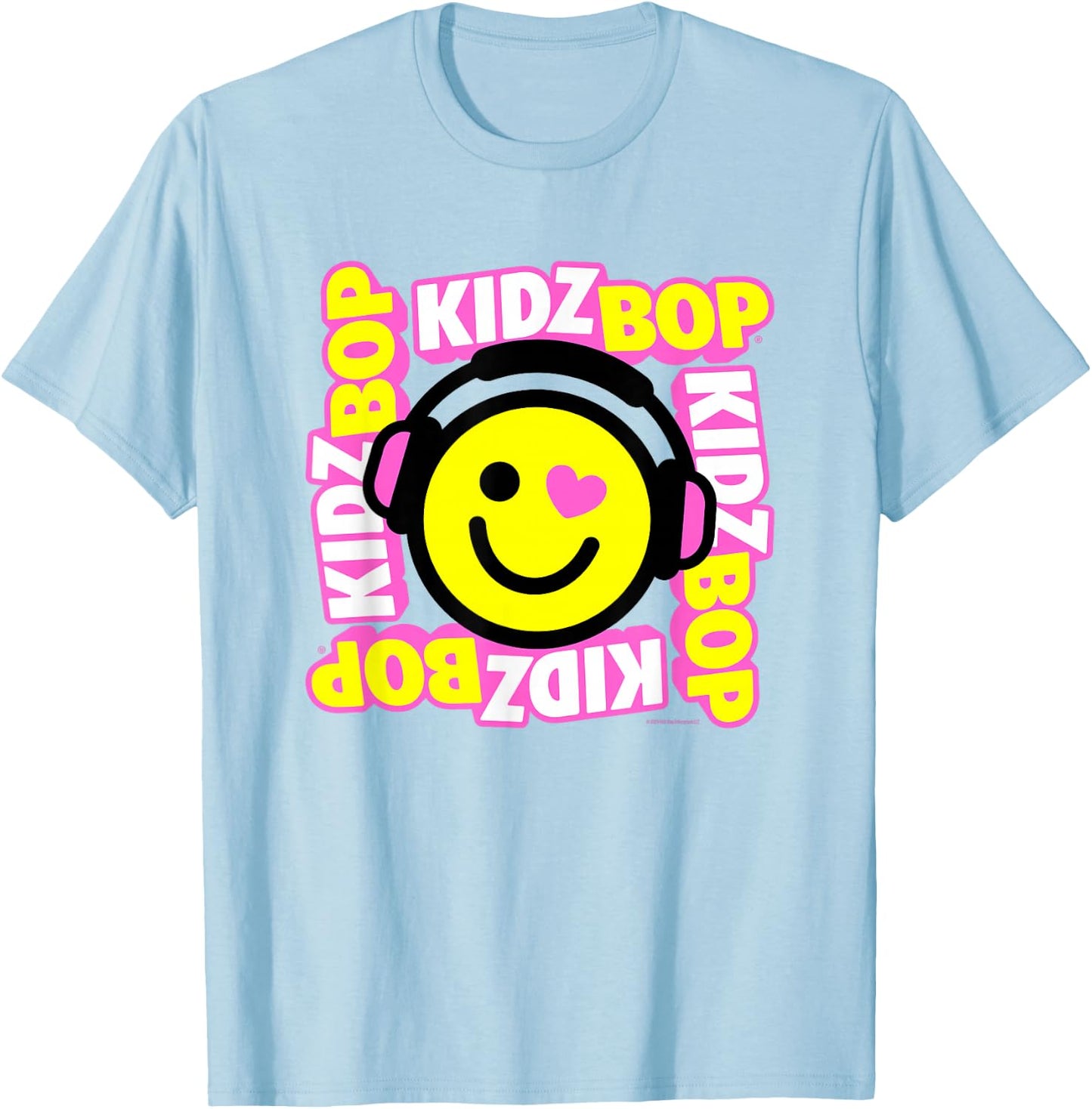 Kidz BOP Merch – Heart Smiley Face with Headphones T-Shirt - T-Shirt | Light Blue