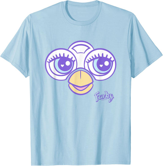 Furby Big Cute Face Big Chest Frame Logo T-Shirt - T-Shirt | Light Blue