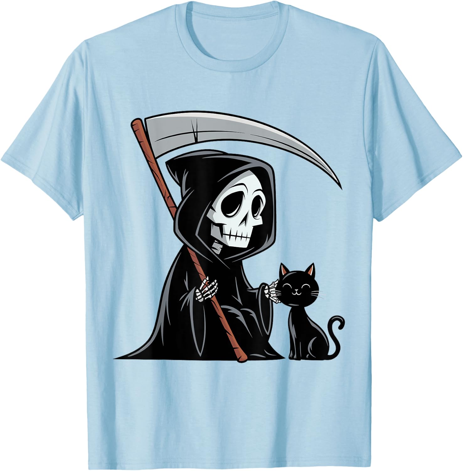 Funny Grim Reaper Black Cat Lovers Spooky Halloween Cats Men Women T-Shirt - T-Shirt | Light Blue