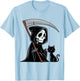 Funny Grim Reaper Black Cat Lovers Spooky Halloween Cats Men Women T-Shirt - T-Shirt | Light Blue