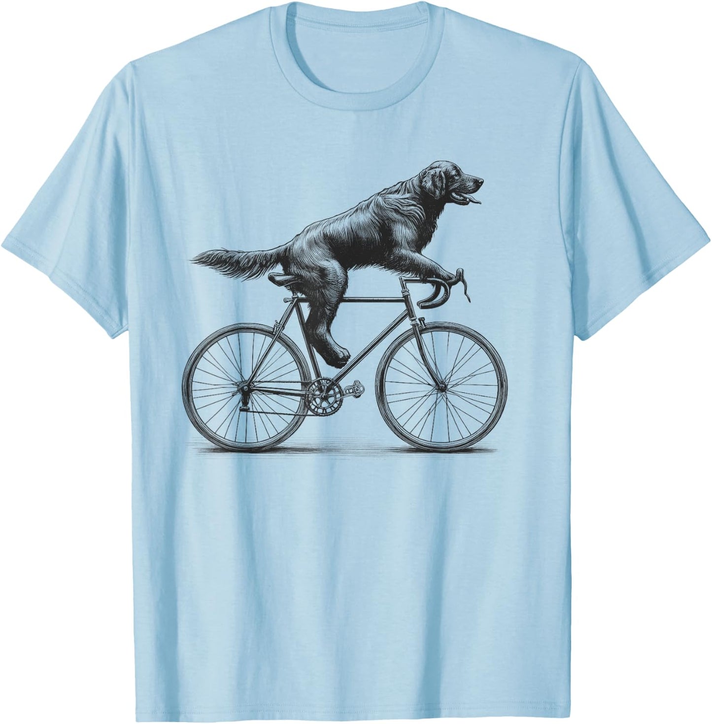 Flat-Coated Retriever Dog Riding Bike Bicycle Biker Cycling T-Shirt - T-Shirt | Light Blue