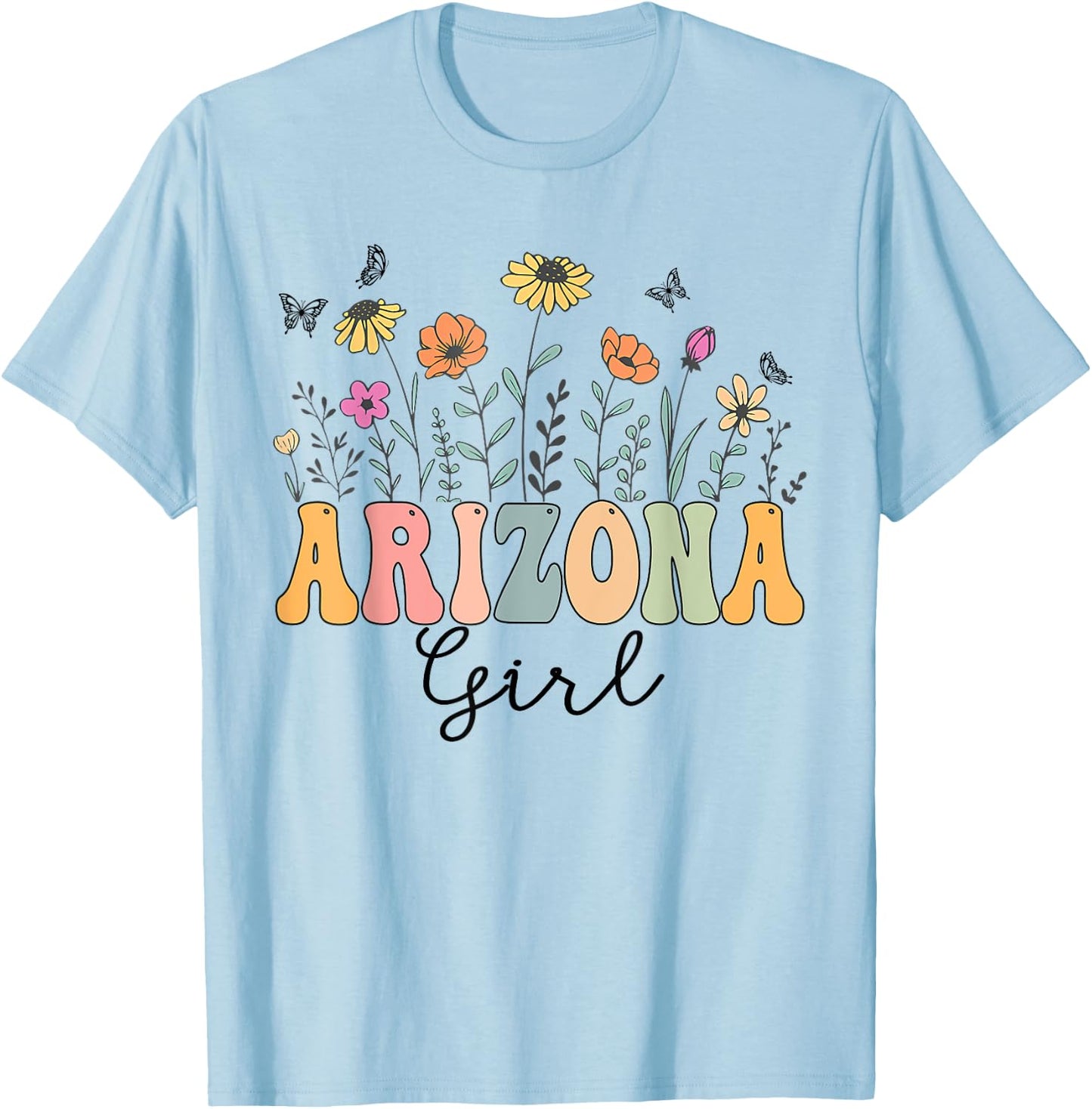 Arizona Girl Wildflower Groovy Arizona Lover T-Shirt - T-Shirt | Light Blue