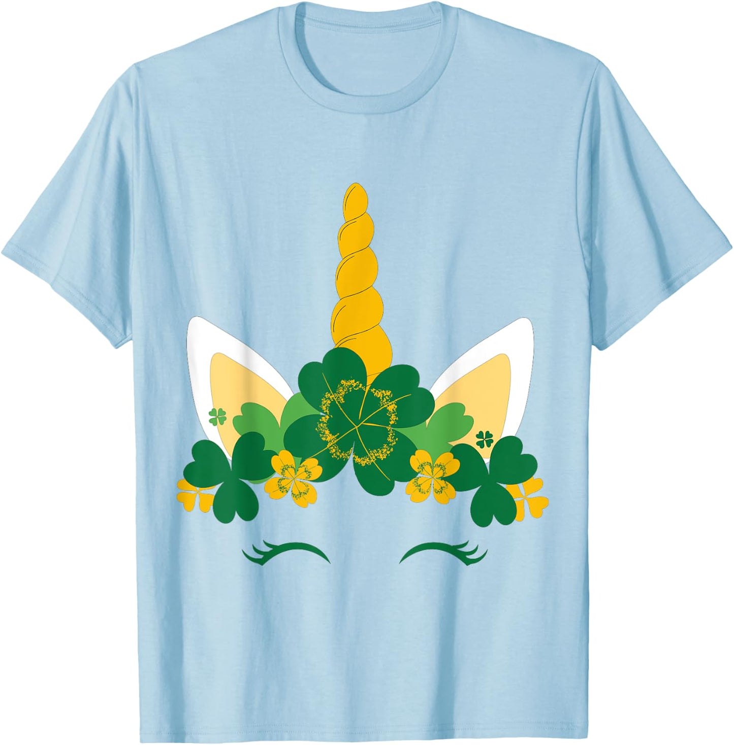 Kids St Patricks Day Unicorn Face Shamrock Pattys Toddler T-Shirt - T-Shirt | Light Blue