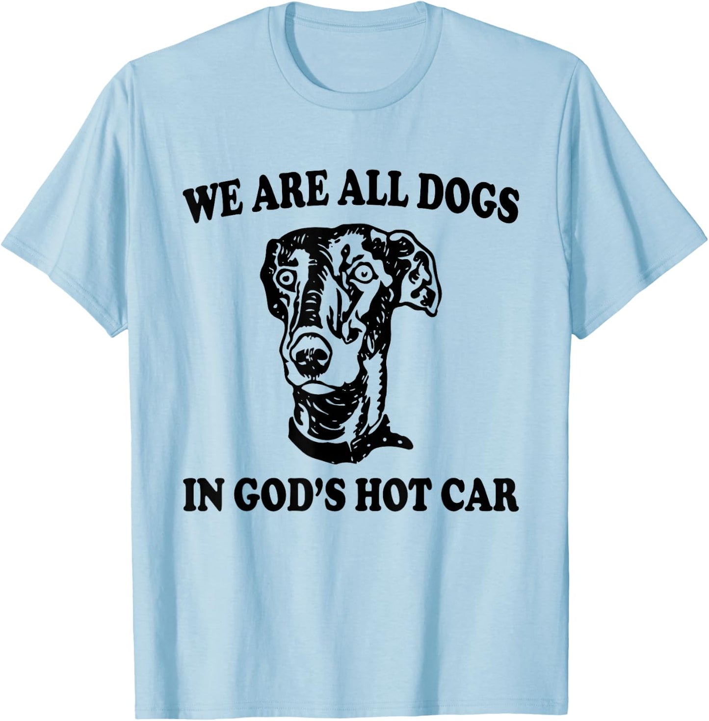 We Are All Dogs In God's Hot Car Funny Dog Meme T-Shirt - T-Shirt | Light Blue