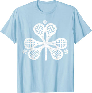 Tennis Shamrock Clover St Patricks Day Player Coach Gift T-Shirt - T-Shirt | Light Blue
