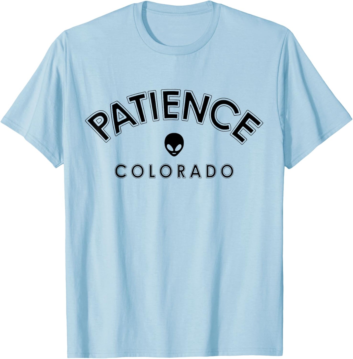 Patience Colorado in College Style Lettering and Alien T-Shirt - T-Shirt | Light Blue