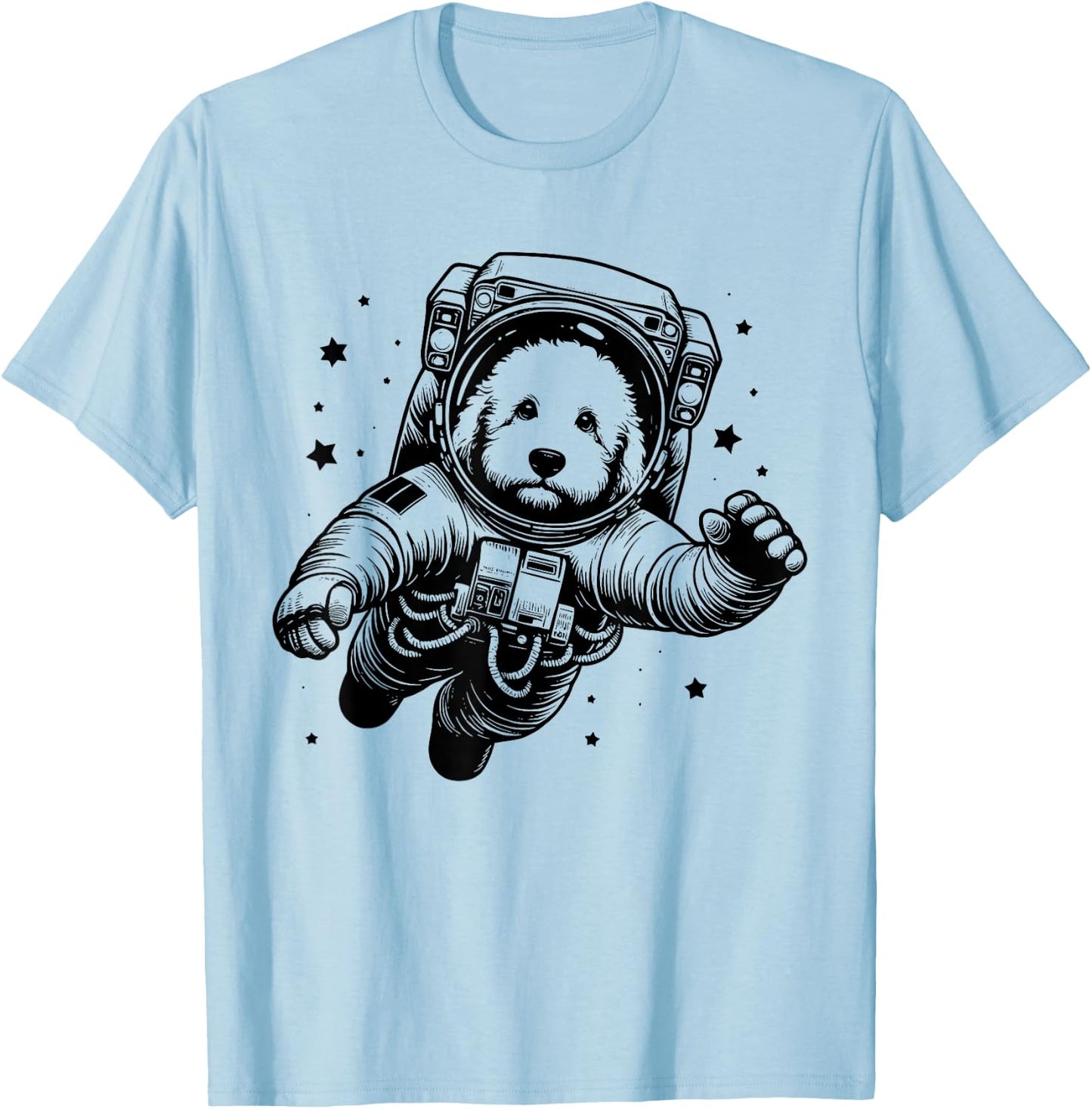 Dog Dad Mom Space - Astronaut Bernedoodle T-Shirt - T-Shirt | Light Blue
