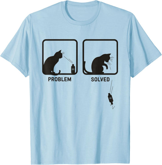 Problem Solved Funny Sarcastic Cat Graphic T-Shirt - T-Shirt | Light Blue