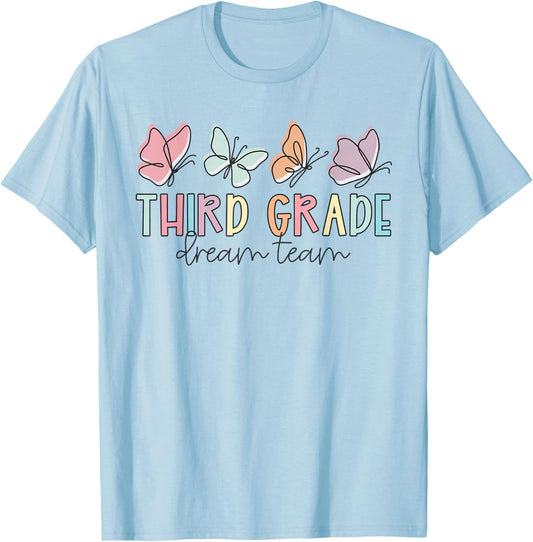 Kids Third Grade Dream Team Butterfly First Day Of School T-Shirt - T-Shirt | Light Blue